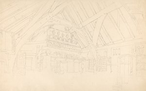 Stokesy Kasteel - Interieur van een Gebinte Hal door Thomas Girtin